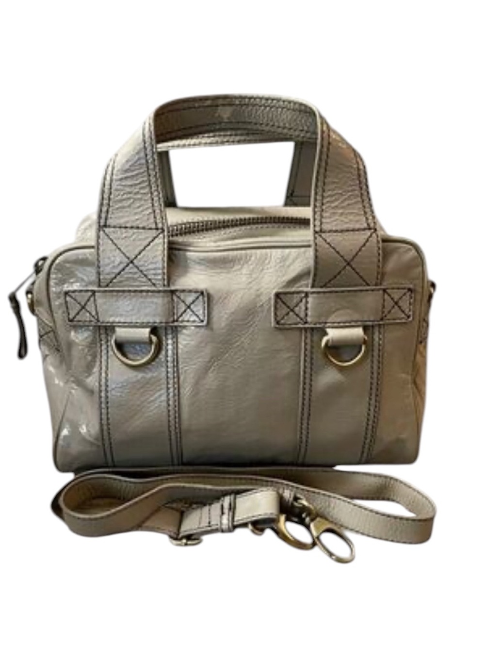 Cynthia Rowley Gray Patent Leather Satchel Crossbody Bag Y2K Indie Sleaze Boho